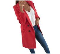 Winter Coats for Women Uk - Womens Lapel Wool Blend Trench Coats Single Breasted Winter Long Overcoat Outwear Casual Pea Coat Plus Size S-5XL,Red,XXL,U241K