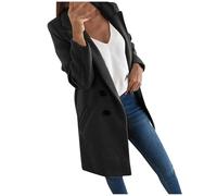Winter Coats for Women Uk - Womens Lapel Wool Blend Trench Coats Single Breasted Winter Long Overcoat Outwear Casual Pea Coat Plus Size S-5XL,Black,M,U189K