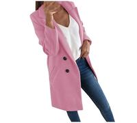 Winter Coats for Women Uk - Womens Lapel Wool Blend Trench Coats Single Breasted Winter Long Overcoat Outwear Casual Pea Coat Plus Size S-5XL,Pink,XL,U231K