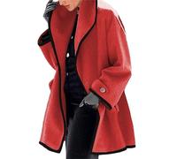 Winter Coats for Women Wool Pea Coat Warm Open Front Wool Blend Trench Coats Cardigans Overcoat, Red-2, M