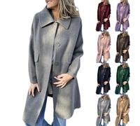 Winter Coats Women Longline Single Breasted Lapel Jacket with Pockets UK | Wool Blend Coat, Button Front, Long Sleeve Trench Coat Relaxed Fit, Smart Casual Layer for Work, Travel, Autumn & Winter Wear