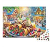 Winter Coffee Scene Puzzle Whimsical Village Scene 1000Pc for Adults Educational Game Decompression Great Gift Idea 52x38cm/1000pcs