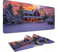 Winter Cottage Mouse Pad 900x400x3 mm, Gaming Accessories Mouse Mat - Mousepad with Non-Slip Base and Stitched Edge Compatible with Laser and Optical Mice Table Pad for Gaming Office (90x40) j0xk-968