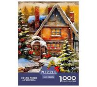 Winter Cottage Painting 1000 Piece Jigsaw Puzzle For Adults Family Challenge Toys Stress Relief Puzzle Exercise The Memory of The Brain for The Whole for Women, Gifts for Men 38x26cm/10