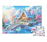 Winter Cottage Scene Colourful Colorful Winter Cottage 1000 Pcs Jigsaws for Adults The Impossible Challenge Brain Development 38x26cm/1000pcs