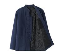 Winter Cotton Linen Tang Suit Men Thick Warm Tai Chi Uniform Long Sleeve Chinese Traditional Clothes Tops,Hanfu Jacket Kung Fu Clothing Shirt Coat Martial Arts Suit Blue-M