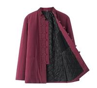 Winter Cotton Linen Tang Suit Men Thick Warm Tai Chi Uniform Long Sleeve Chinese Traditional Clothes Tops,Hanfu Jacket Kung Fu Clothing Shirt Coat Martial Arts Suit red-4XL