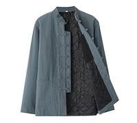 Winter Cotton Linen Tang Suit Men Thick Warm Tai Chi Uniform Long Sleeve Chinese Traditional Clothes Tops,Hanfu Jacket Kung Fu Clothing Shirt Coat Martial Arts Suit green-4XL