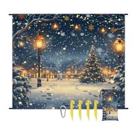 Winter Countryside Beach Blanket Sandproof Waterproof Lightweight Beach Mat for Travel, Camping, Hiking, Picnic, Festivals with 4 Stakes, 1 Travel Carry Bag, 1 Carabiner