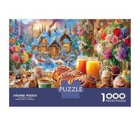 Winter Cozy Scene 1000 Piece Breakfast Vibrants Sturdy Cardboard Classic Jigsaw Puzzle for Adults Kids Impossible Hard Difficult Challenging Decompression Wall Decor 52x38cm/1000pcs