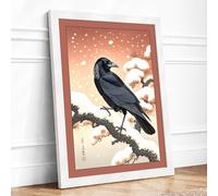Winter Crow Scandinavian Framed Wall Art Print A1 (84.1×59.4cm) White, Wall Decor for Living Room, Bedroom, Office & Home, Ready to Hang, Art Gift