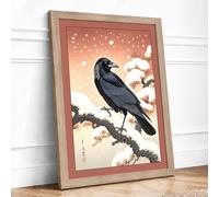 Winter Crow Scandinavian Framed Wall Art Print A2 (59.4×42cm) Oak, Wall Decor for Living Room, Bedroom, Office & Home, Ready to Hang, Art Gift