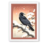 Winter Crow Scandinavian Framed Wall Art Print A2 (59.4×42cm) White, Wall Decor for Living Room, Bedroom, Office & Home, Ready to Hang, Art Gift