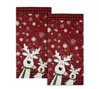 Winter Cute Deer Hand Towels Set of 2 Merry Christmas Red Black Red Buffalo Plaid Moose Elk Snowflake Decor Kitchen Towels Happy Holiday Red Dish Towel Super Soft Tea Towels for Bathroom Gym Spa