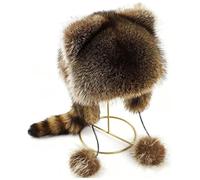 Winter Cute Raccoon Plush Hats, Plush Hat with Raccoon Tail, Soft Plushs Winter Earflap Trapper Hat, Warm Furry Animal Costume Hats for Kids & Women, Cozy Adjustable Cold Weather Cap (Adult)