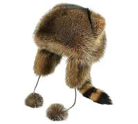 Winter Cute Raccoon Plush Hats, Plush Hat with Raccoon Tail, Soft Plushs Winter Earflap Trapper Hat, Warm Furry Animal Costume Hats for Kids & Women, Cozy Adjustable Cold Weather Cap (Toddler)