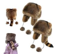 Winter Cute Raccoon Plush Hats, Raccoon Parent Child Plush Hat, Raccoon Shape Ear Protection Hat, Faux Fur Raccoon Tail Hats, Cozy & Stylish (L + L)