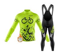 Winter Cycling Jersey Mens Long Sleeve Set Thermal Fleece Bike Shirt bib Cycling Trousers Suits Classic Cycling Clothing，9D Gel Padded Bib Pants， Biking Race (TYP-10,L)