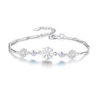 Winter CZ Snowflake Rhinestones Charm Link Bracelet Fashion Dainty Elegant Silver Plated Adjustable Chain Ice Flower Bangle Bracelets Christmas Jewelry Gifts for Women, One Size, Copper, no gemstone