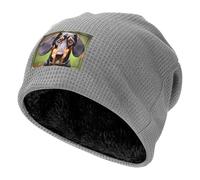 Winter Dachshund Weiner Pet Dogs Print Beanie Hat Waffle Knit Pullover hat Slouchy Lined Fleece Warm Unisex Knit Cap