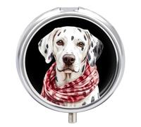 Winter Dalmatian Dog Round Pill Box Organiser 3 Compartment Portable Medicine Case