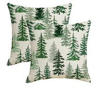 Winter Dark Green Grey Tree Pillow Covers 20x20 Inch Christmas Plant Throw Pillows Cover Set of 2 Xmas Nature Linen Decorative Pillow Cases Farmhouse Cushion Cover for Outdoor Couch Sofa Decor