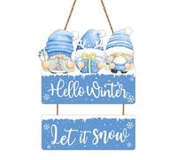 Winter Decorations for Home Winter Wreaths for Front Door Cute Gnomes Door Decorations Let It Snow Sign Wall Decor Wooden Front Door Hanger for Wall Indoor Home Decor