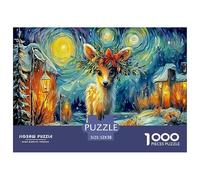 Winter Deer 1000 Pieces Adult Jigsaws - Deer in Van Gogh Winter Scene Suitable for Wall Decompression Fun And Challenging Family Game52x38cm/1000pcs