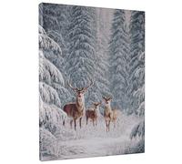 Winter Deer Canvas Wall Art, Gray Brown Wildlife Landscape Prints, Nature Wall Decor for Living Room, Bedroom, Office, Wrapped Canvas 12x16 Inch