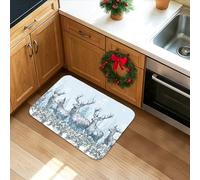 Winter Deer Kitchen Mats for Floor, Blue Snowy Landscape Soft Mats, Cushioned Comfort Washable Non Slip Decor Rugs for Kitchen Sinks Laundry Room Bathroom 20x31 Inch