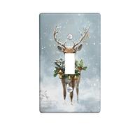 Winter Deer Light Switch Cover Plates/Outlet Covers, Festive Reindeer with Bells for Holiday Home Decor, Standard Size Single Toggle