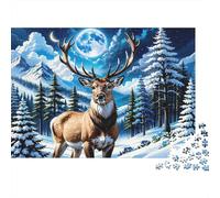 Winter Deer Moonlight 100% Recycled Cardboard Stag Under Full Moon 1000 Piece Jigsaw Puzzle for Adults Beautifully Illustrated Unique 70x50cm/1000pcs