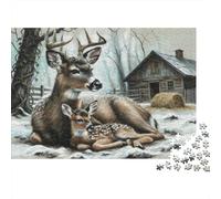 Winter Deer Mother 1000pcs Jigsaw Puzzle for Adults 12+, Premium Paper, Deer Family in Snow, Mental Workout Activity, Family Fun, Improves Problem-Solving & Memory for All Ages 70x50cm/1000pcs