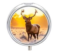 Winter Deer Round Pill Organizer Portable Medicine Pill Dispensers Container for Daily Travel
