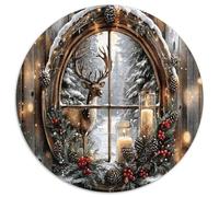 Winter Deer Scene Jigsaw Puzzle for Adults 1000 Pieces Puzzle Game Vintage Window Relaxing Home Decor Gift 1000pcs (67.5x67.5cm)