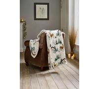 Winter Deers Sherpa Fleece Throw - 140 x 180cm Soft Woodland Animal Blanket with Flannel Front & Cosy Reverse Deyongs Cream 140cm x 180cm