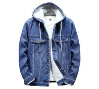 Winter Denim Jean Trucker Jacket for Men Sherpa Fleece Lined Warm Thicken Cowboy Coat Jacket with Hoodie Blue Medium
