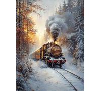 Winter Diamond Art Kits Adults, Diamond Painting Train Dimond Art 5D DIY Full Round Drill Crystal Embroidery Cross Stitch Crafts Crafts for Adults, Home Room Decor, Gifts 36 X 48 Inch -bby2605ZC