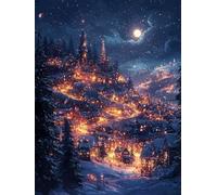 Winter Diamond Art Painting Kits for Adults Kids, 5D Full Round Drill Small Town Diamond Painting, DIY Crystal Art Mosaic Kit for Adults Beginners, for Home Wall Christmas Decorations 15X20cm U-39