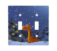 Winter Dinosaur Light Switch Cover Plates/Outlet Covers, Blue Night Sky with Snow, Fun Kids Room Decor, Thermoplastic Wall Plates, Standard Size Double Toggle