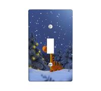 Winter Dinosaur Light Switch Cover Plates/Outlet Covers, Blue Night Sky with Snow, Fun Kids Room Decor, Thermoplastic Wall Plates, Standard Size Single Toggle