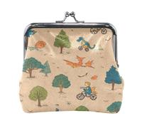 Winter Dinosaurs and Trees Women's Coin Purse, PU Leather Small Wallet with Kiss-Lock Closure, Personalized Print Compact Pouch for Cash, Cards, Coins - Gift for Her