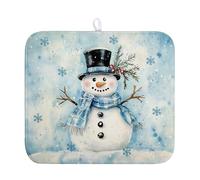 Winter Dish Drying Mat for Kitchen Counter Blue Snowman Snowflake Christmas Drying Mat for Dishes Microfiber Absorbent Dish Drainer Mats Reusable Dish Drying Rack Mat for Home Coffee Bar 16x18 Inch