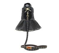 Winter Dog Dress Harness Skirt Dog Lead Leash Puppy Costumes For Yorkshire Pomeranian Schnauzer Poodle Pug French Bulldog Clothing(Black,XS)