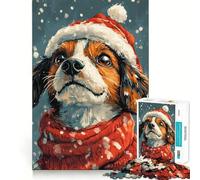 Winter Dog on Christmas Adults 1000 Pieces Puzzle Mental Fun Game Advanced Laser Cutting Tech Amusing Challenge for Waiting Time (38x26cm)