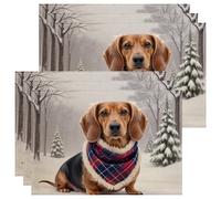 Winter Dog Placemats, Cute Dachshund Pattern Table Mats for Dining, Holiday Non-Slip Washable Indoor Outdoor Kitchen Party Decorative Placemat Set of 6