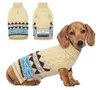 Winter Dog Sweater - Fair Isle Knit Sweater with Harness Hole, Holiday Clothes Stretchy & Easy On/Off, Sleeveless Pullover for Small Medium Large Dogs Girl Boy (2-54 lbs), Beige M
