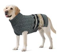 Winter Dog Sweater - Fair Isle Knit Sweater with Harness Hole, Holiday Clothes Stretchy & Easy On/Off, Sleeveless Pullover for Small Medium Large Dogs Girl Boy (2-54 lbs), Grey XL