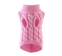 Winter Dog Sweater for Small Dogs - Soft Knitted Pet Jumper for Chihuahua, Yorkie, Puppy & Cats | Warm & Comfortable Autumn/Winter Clothing | Solid Color & Braided Design(Pink,L)