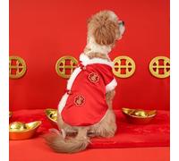 Winter Dog Tang Suit Plush Coat for Small and Medium Dogs and Cats with Classic Chinese Design Suitable for Parties Weddings and Festive Events (A)